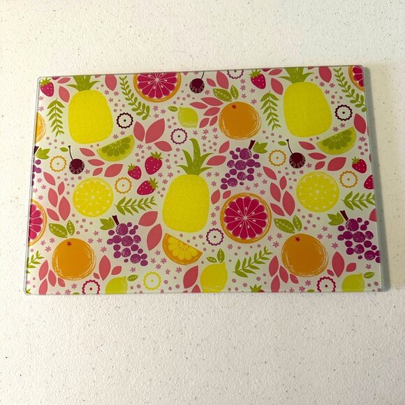 Small Glass Cutting board Fruit theme pineapple lime orange grapes tropical - Picture 2 of 7